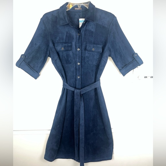 J. McLaughlin Women’s Haarlem Shirt Dress Faux Suede Solid Navy Blue Size M NWT - Picture 14 of 14